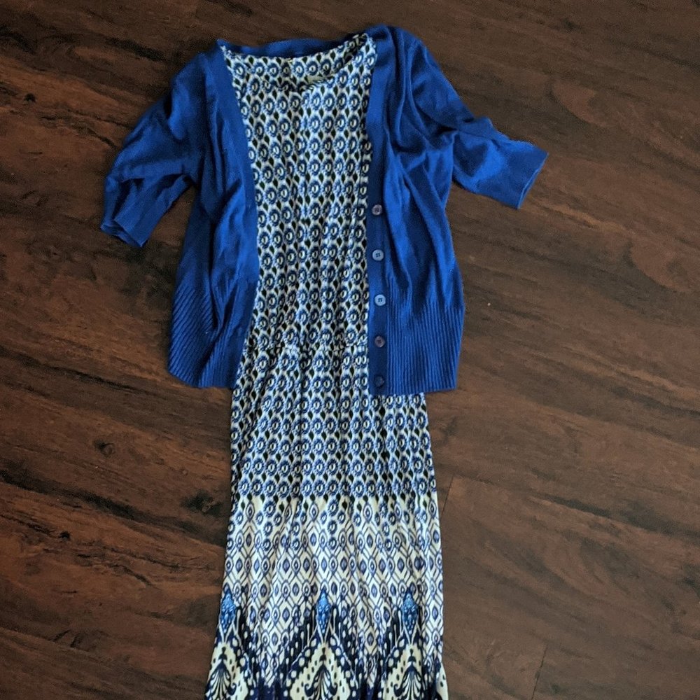 Royal Blue & Off-White Maxi with Shrug